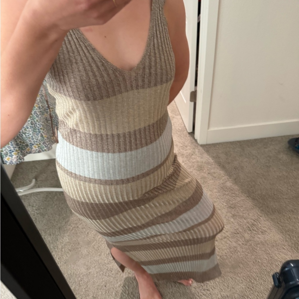 Zara Italian yarn Striped Maxi Dress in Brown and Cream